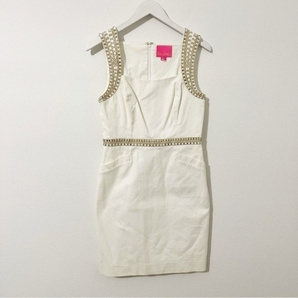 Lilly Pulitzer Dana Shift Dress White Gold Cocktail Size 8 - Picture 2 of 6